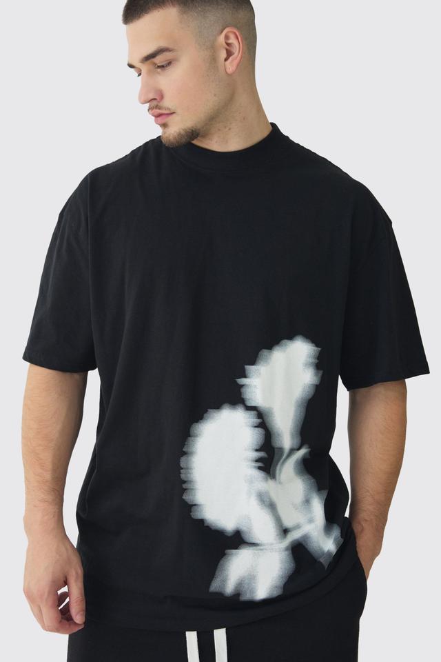 Tall Oversized Extended Neck Blurred Floral T-Shirt | boohooMAN USA Product Image