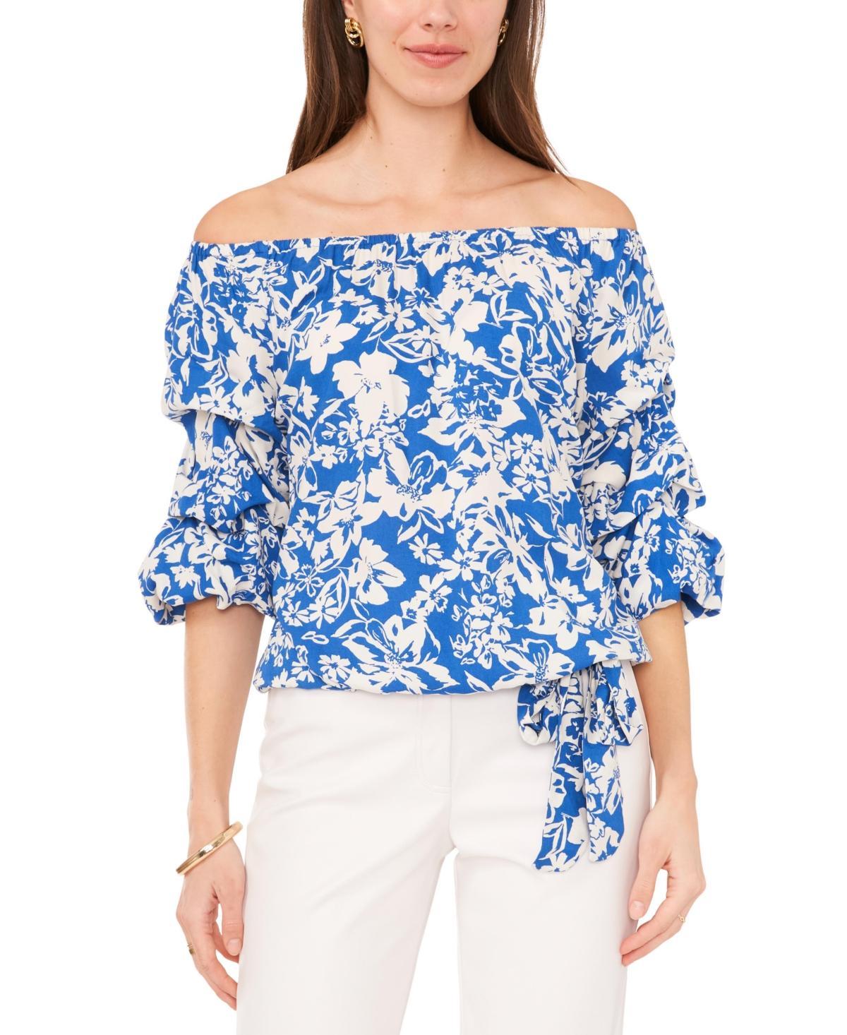 Vince Camuto Womens Floral Off The Shoulder Bubble Sleeve Tie Front Blouse Product Image