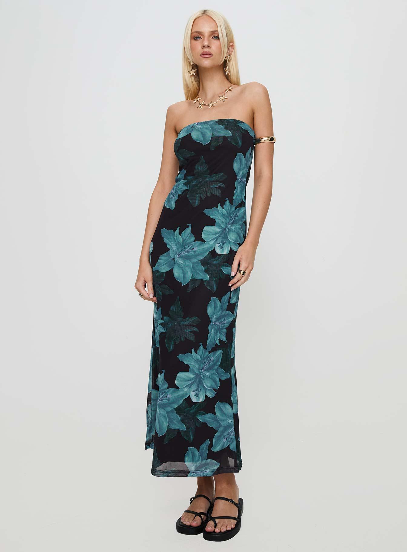 Celik Maxi Dress Black / Blue Floral Product Image