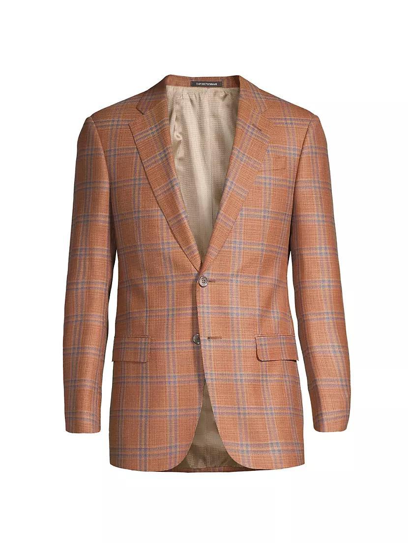 Textured Plaid Two-Button Wool Blazer Product Image