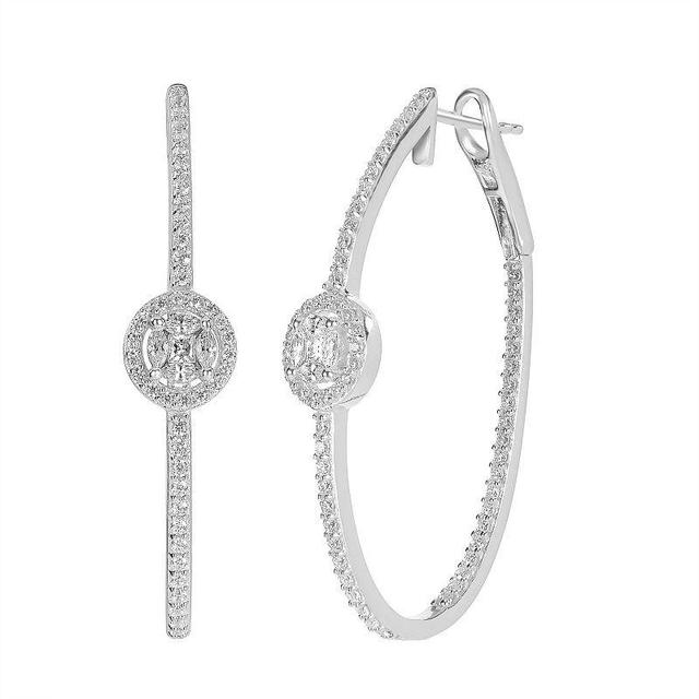 Judy Crowell Sterling Silver CZ Halo CZ Hoop Earrings, Womens Product Image