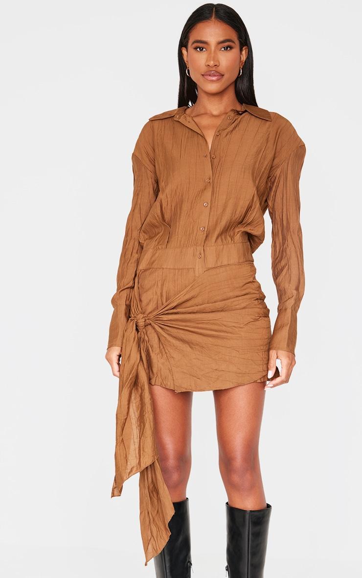 Chocolate Tie Detail Shirt Dress Product Image