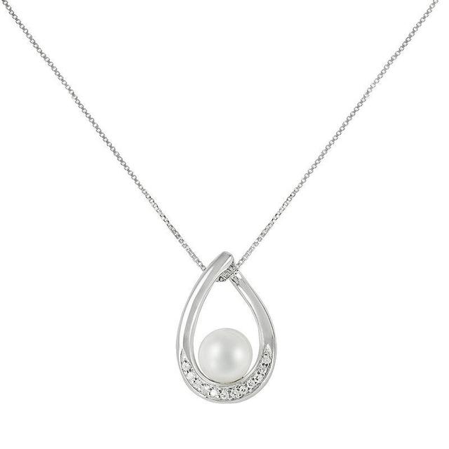 Sterling Silver Freshwater Cultured Pearl and Diamond Accent Teardrop Pendant, Womens Grey Product Image