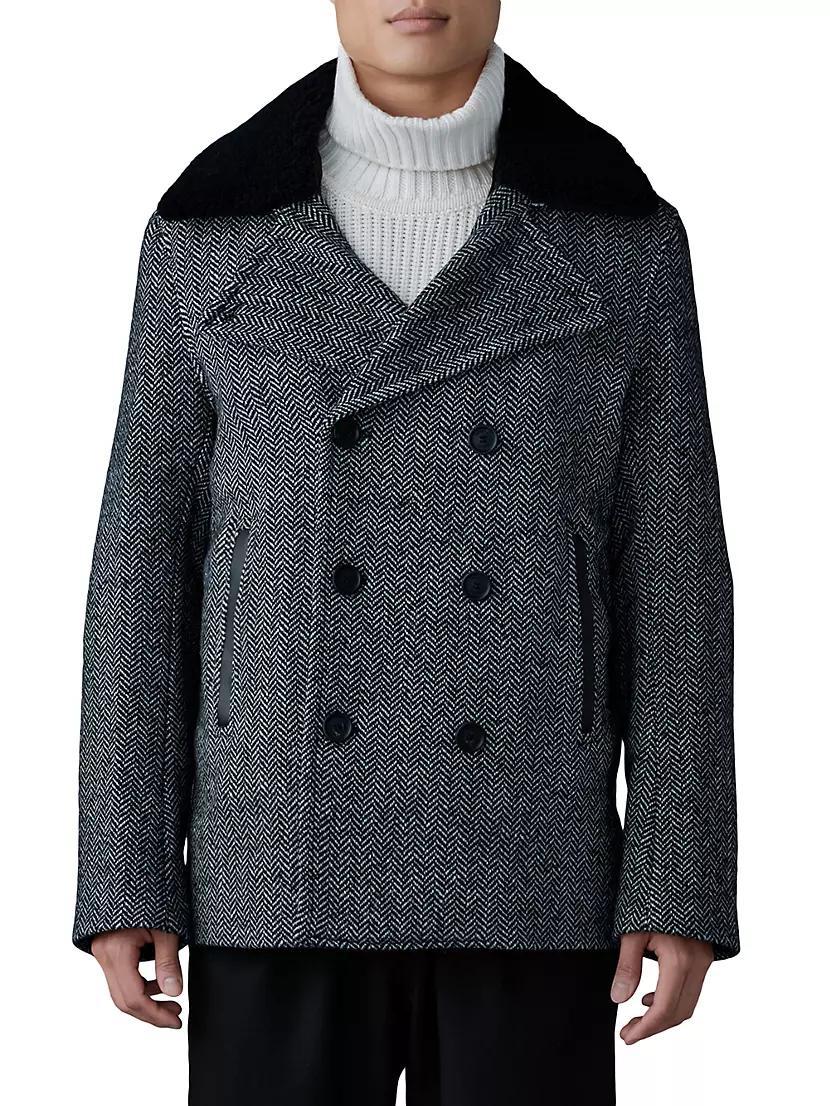 Cole Shearling-Trim Wool-Blend Herringbone Jacket Product Image