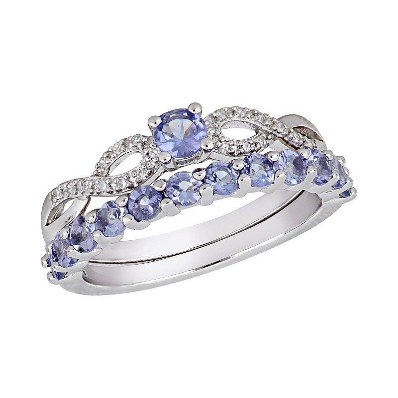 Stella Grace Sterling Silver 1/10 ct. T.W. Diamond & Tanzanite Engagement Ring Set, Womens Multicolor Product Image