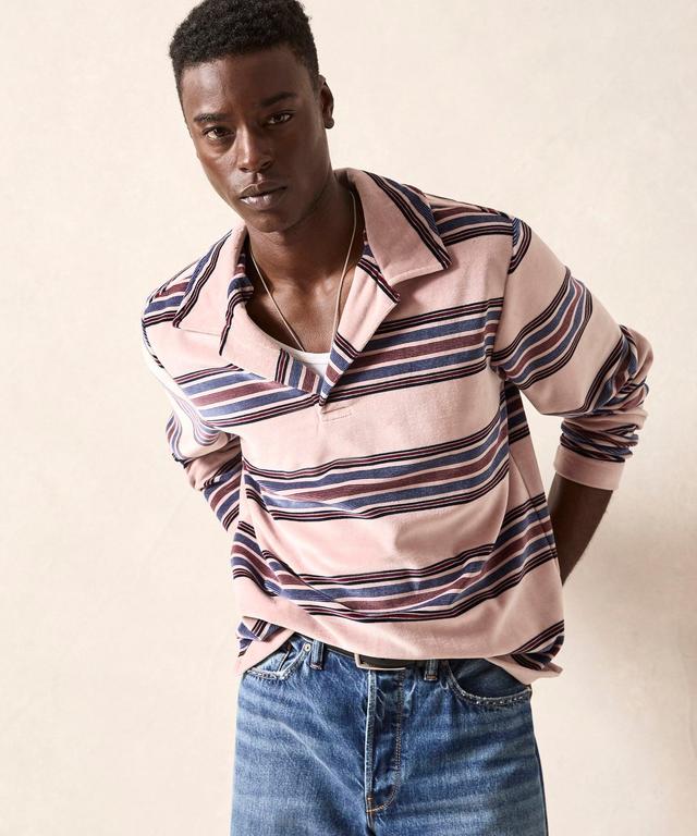 Velour Polo in Shell Pink Stripe Product Image