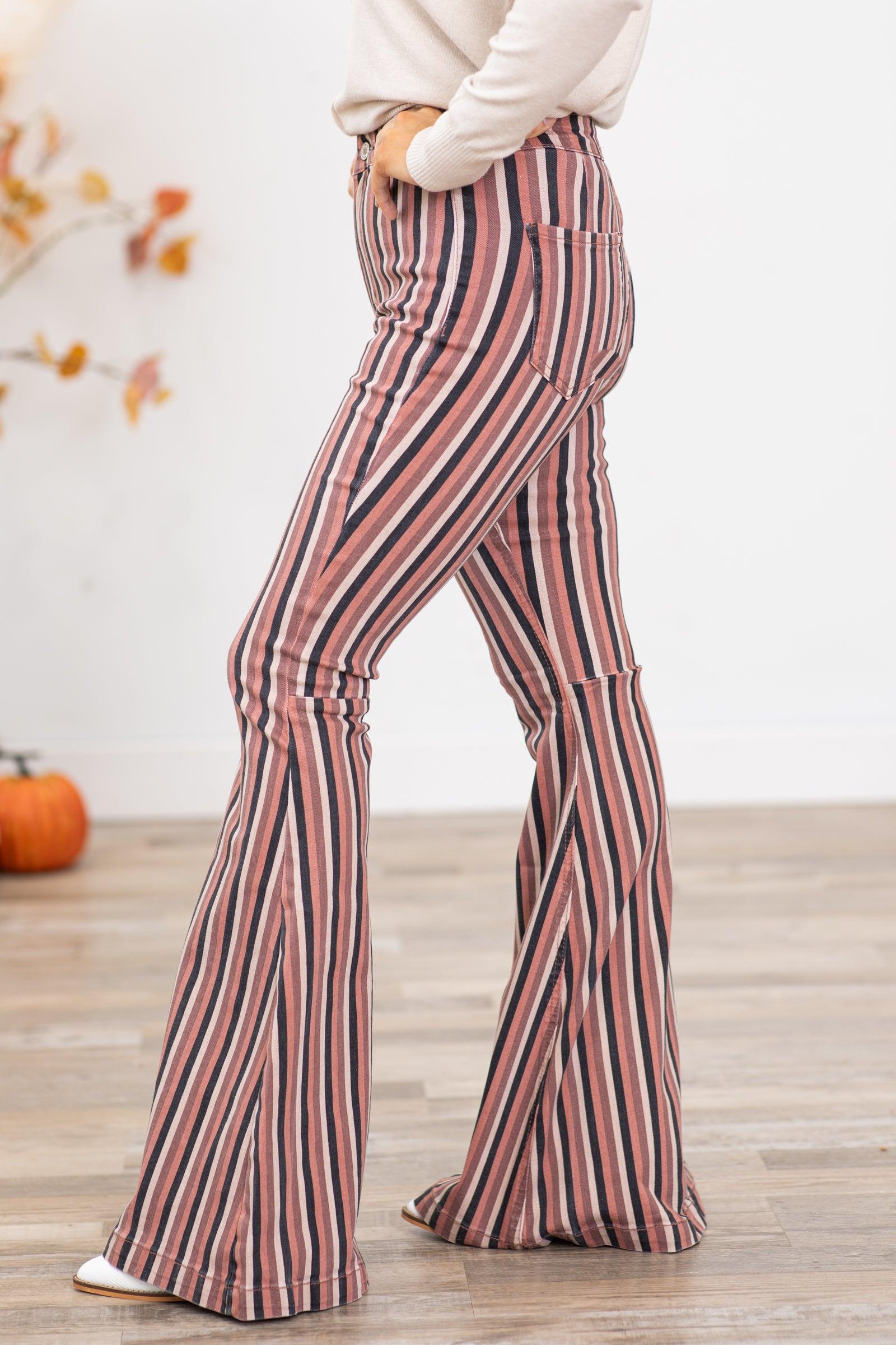 KanCan Terra Cotta Stripe Flare Jeans Product Image