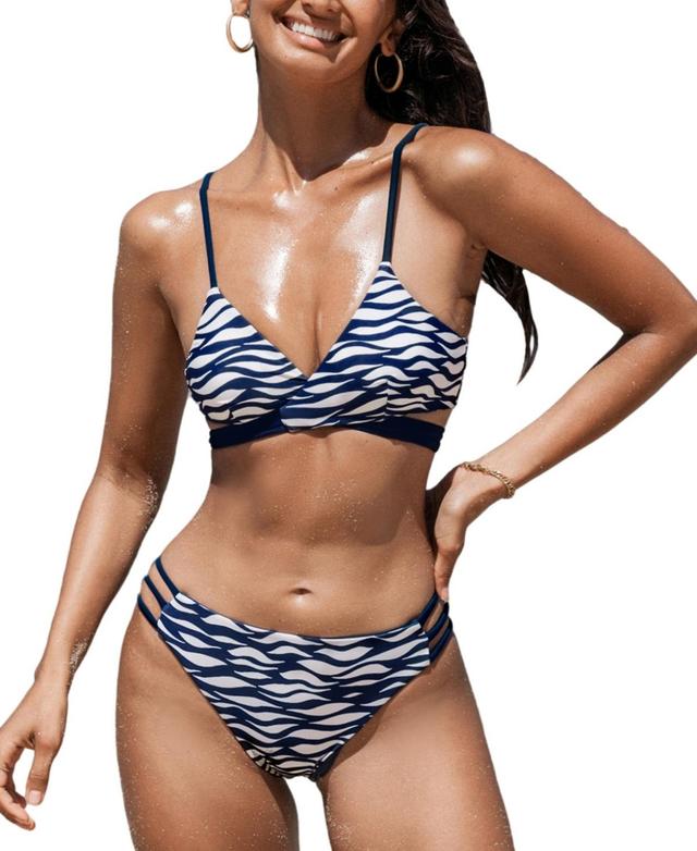 Cupshe Womens Deep Water Ripples Bikini Top & Strappy Bottoms Set Product Image