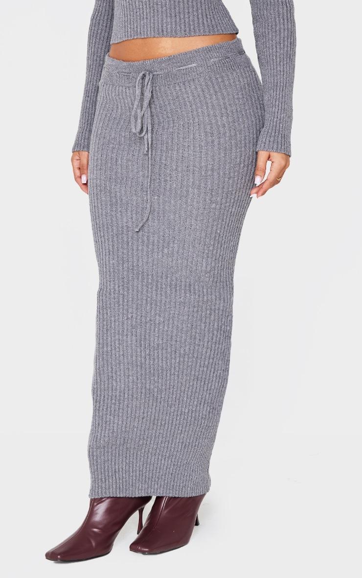 Petite Charcoal Knitted Maxi Skirt With Tie Details Product Image