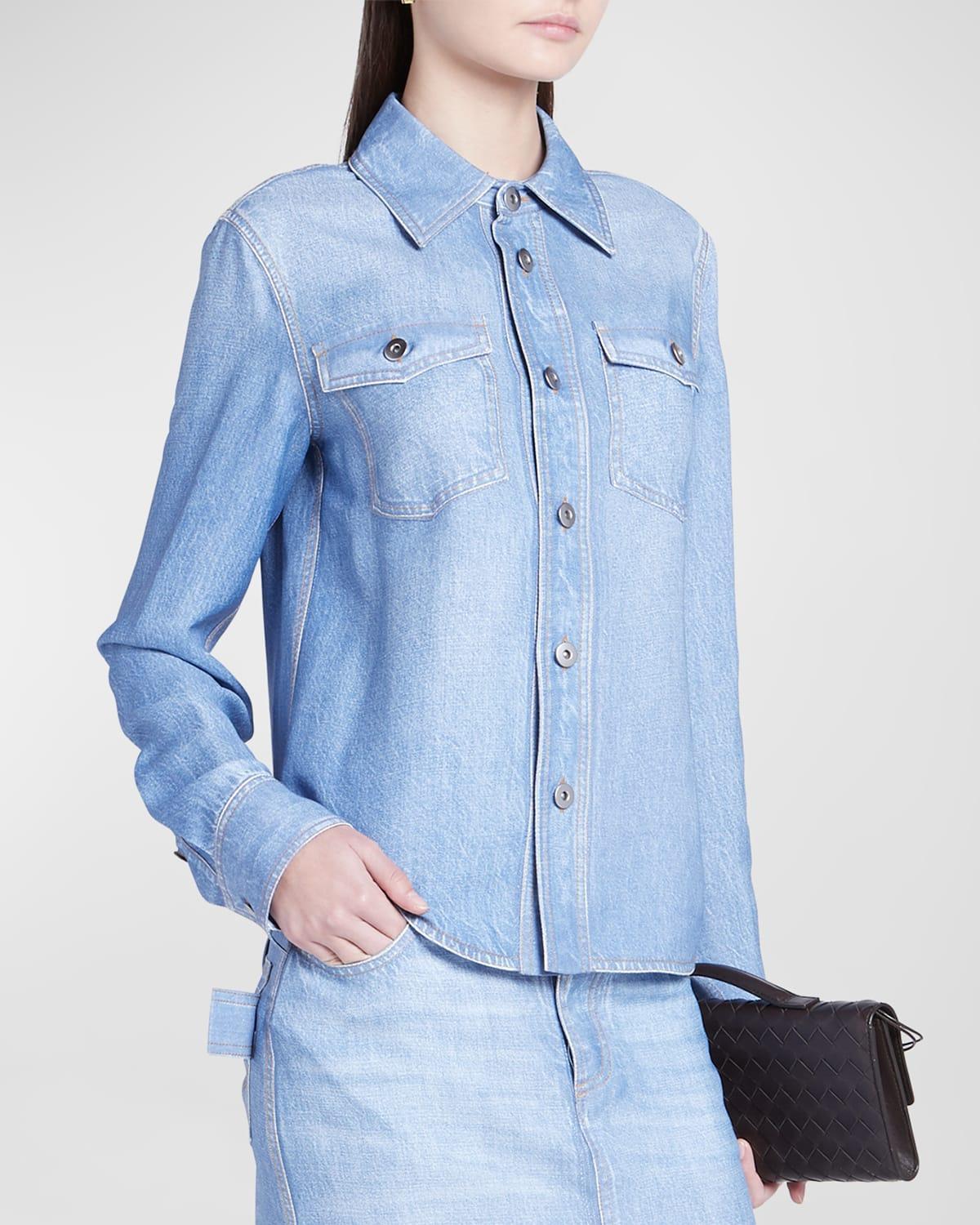 Womens Faded Denim-Like Shirt Product Image