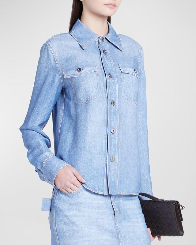 Womens Faded Denim-Like Shirt Product Image