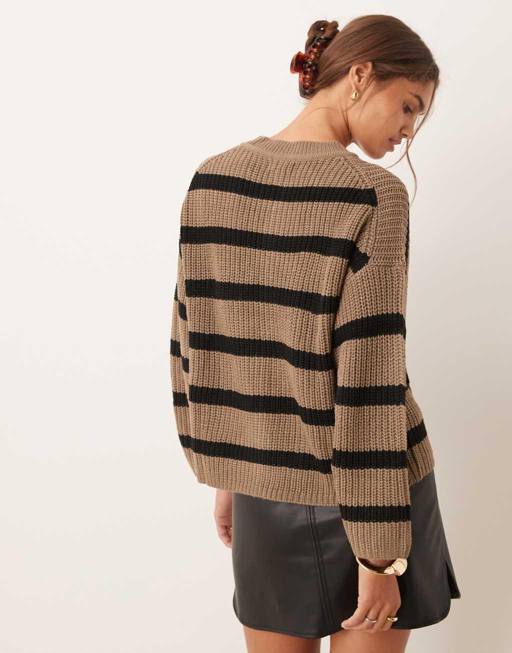 JDY stripe sweater in black and brown Product Image