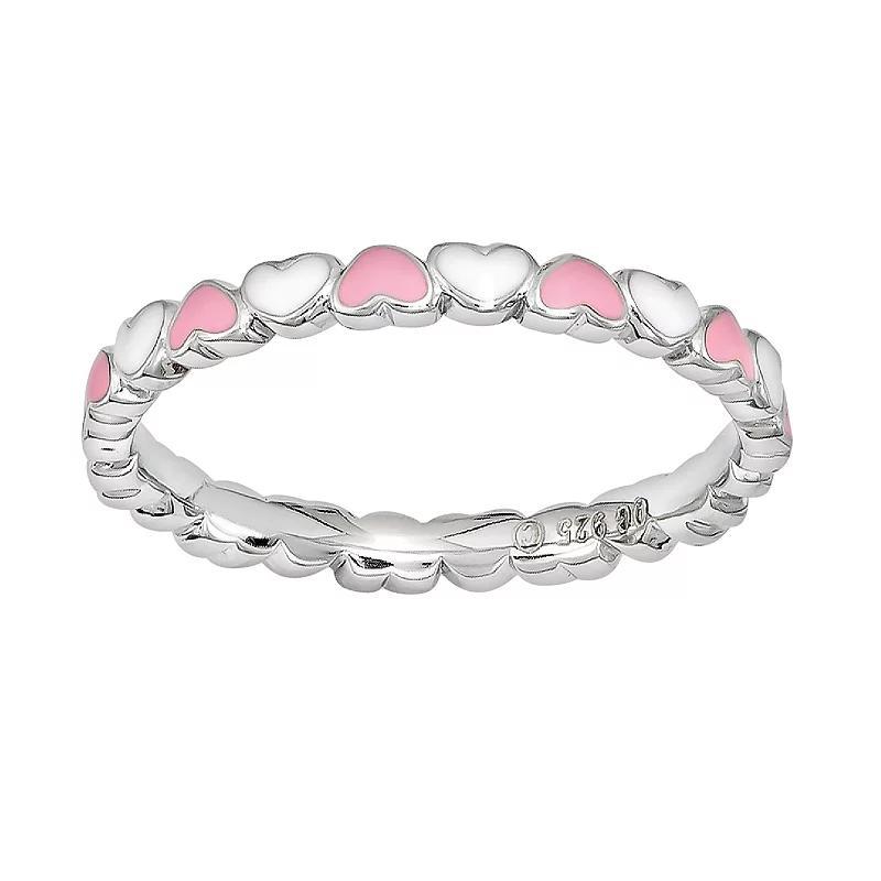 Stacks & Stones Sterling Silver Heart Stack Ring, Womens Pink Product Image