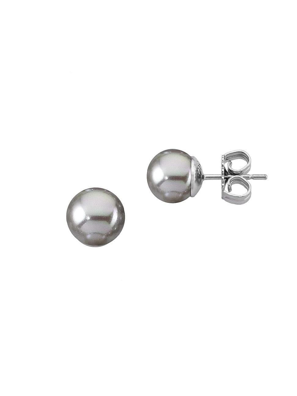 Womens Lyra Rhodium-Plate & Faux Pearl Stud Earrings Product Image