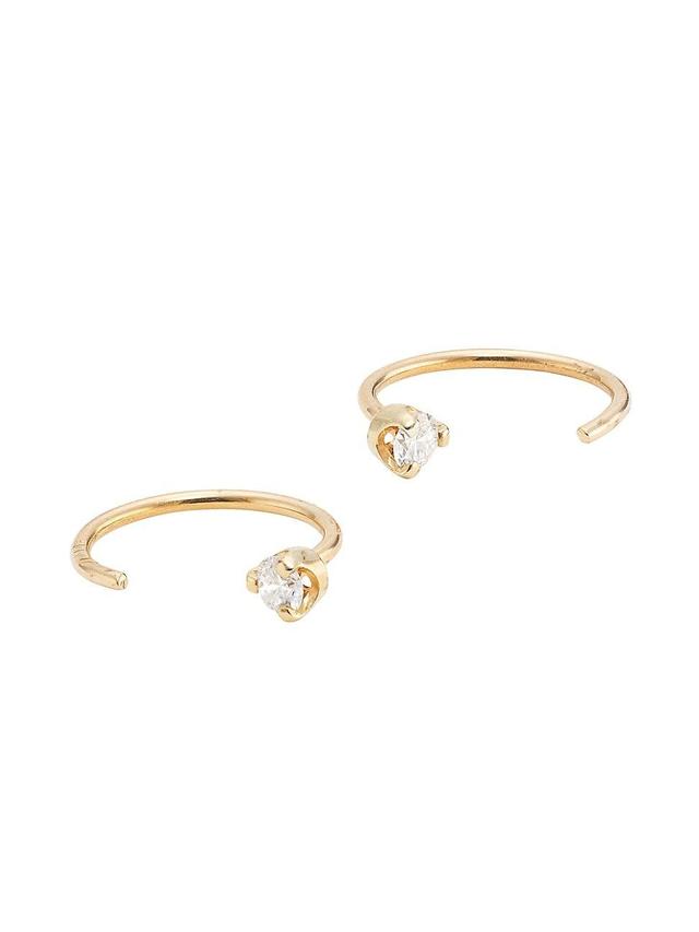 Womens 14K Yellow Gold & Diamond Open Hoop Earrings Product Image