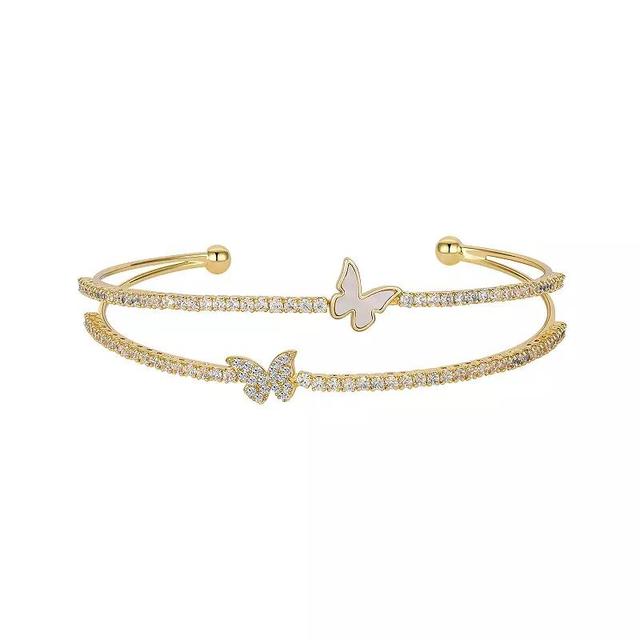 Brilliance 14k Gold Cubic Zirconia and Mother-of-Pearl Butterfly Cuff Bracelet, Womens Gold Tone Product Image