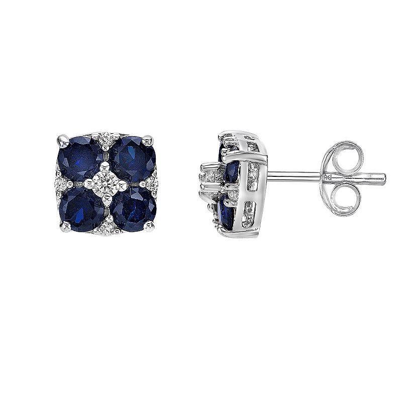 Gemminded Sterling Silver Lab-Created Sapphire & Lab-Created White Sapphire Earrings, Womens Product Image