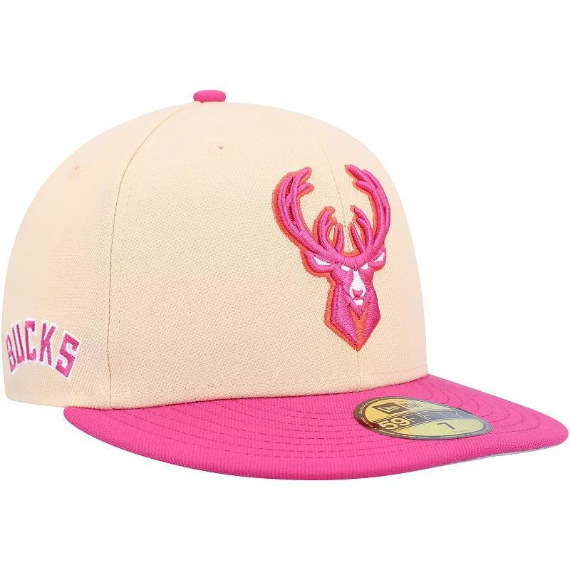 Mens New Era /Pink Milwaukee Bucks Passion Mango 59FIFTY Fitted Hat Product Image