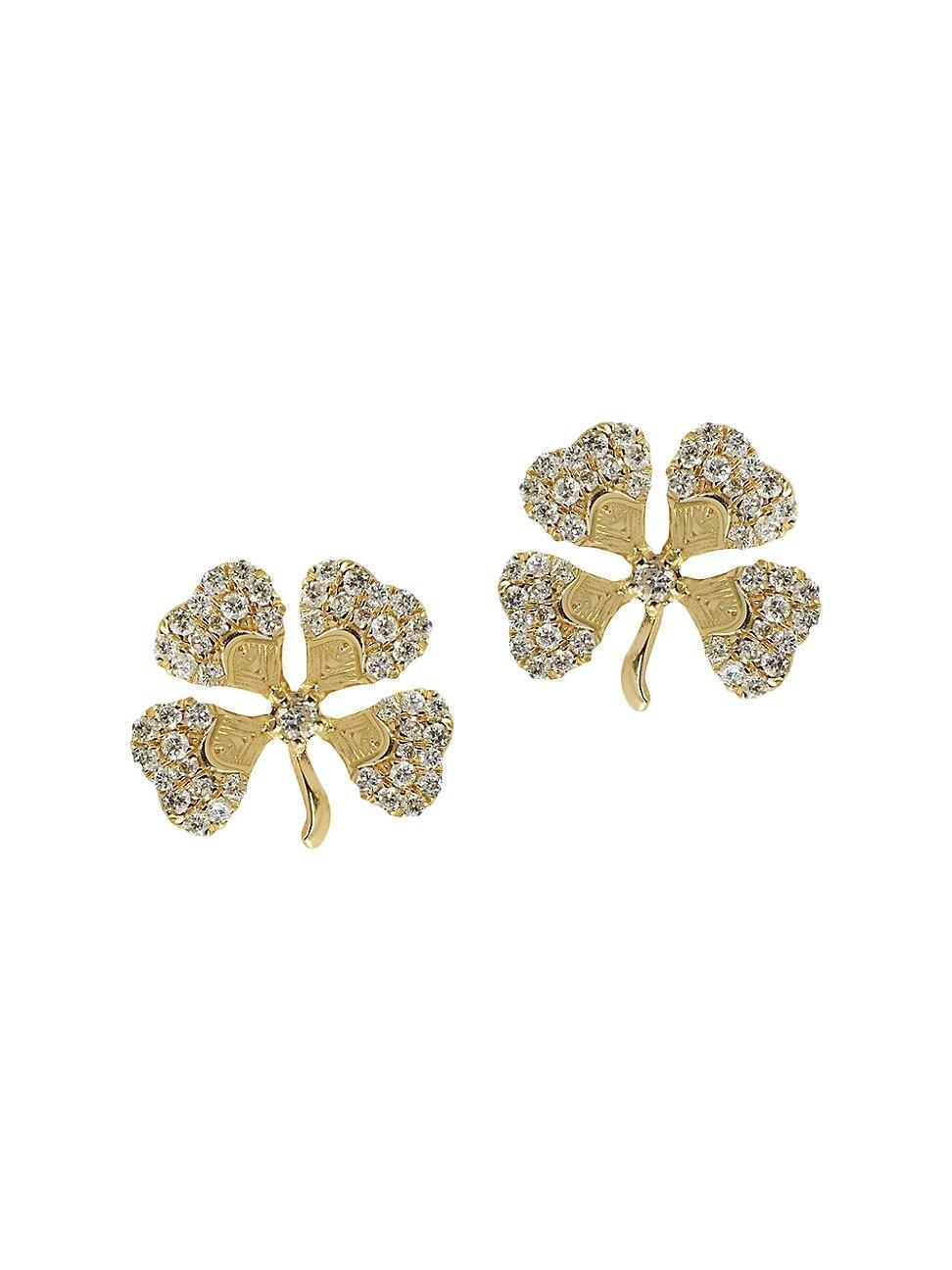 Womens Garden Of Eden Lucky 14K Yellow Gold & 0.34 TCW Natural Diamond Four-Leaf Clover Stud Earrings Product Image