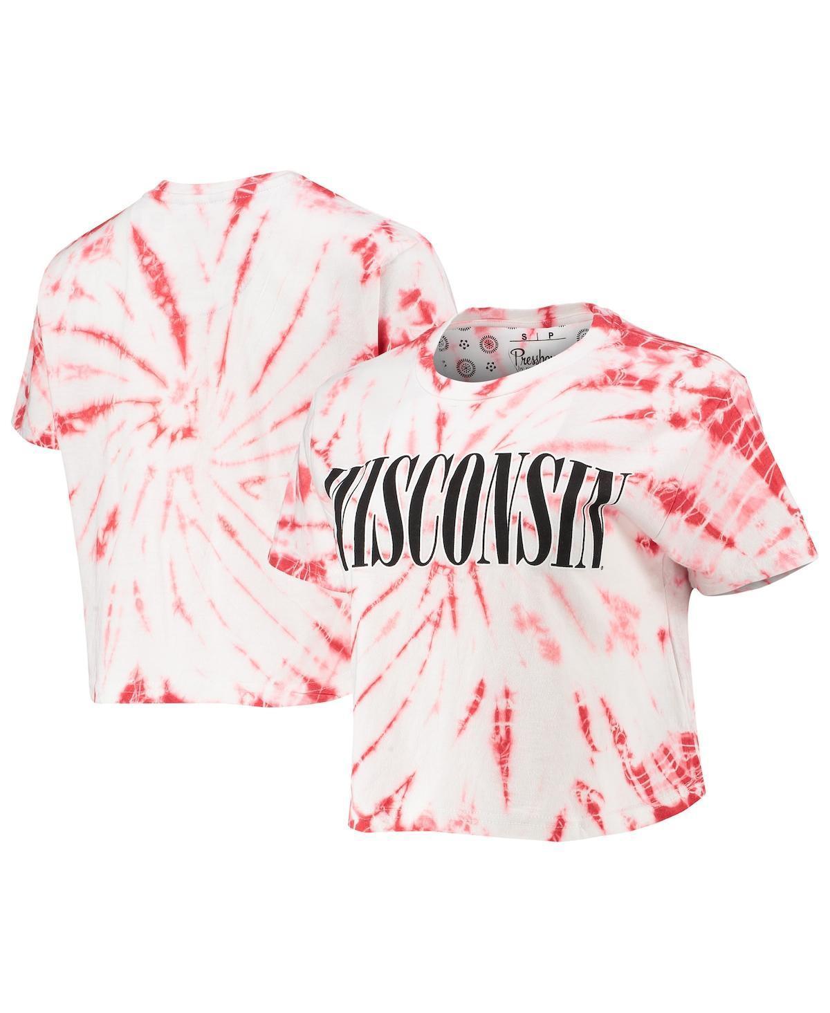 Womens Pressbox Red Wisconsin Badgers Showtime Tie-Dye Crop T-shirt Product Image