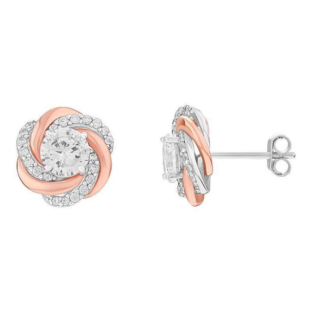 PRIMROSE Two Tone Cubic Zirconia Love Knot Stud Earrings, Womens, Two Tone Pink Product Image