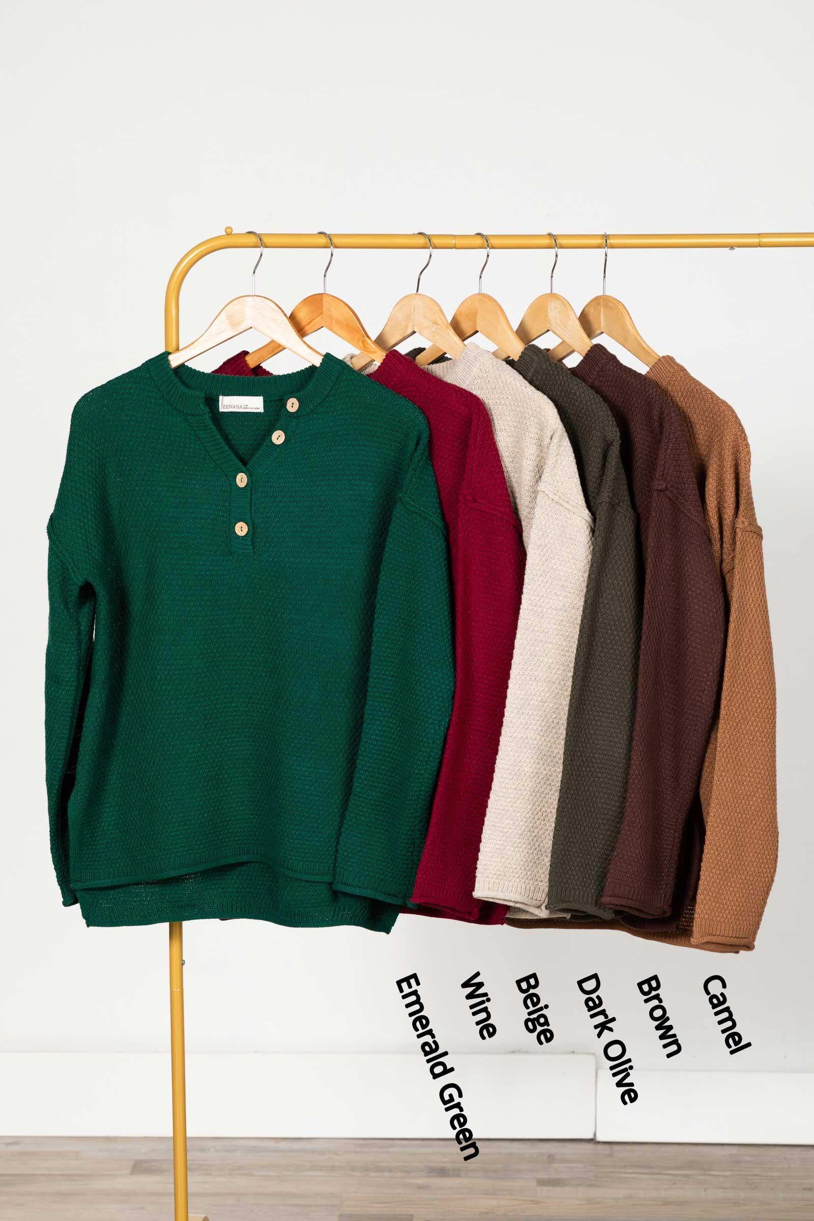 Button Henley Neckline Basic Sweater Product Image