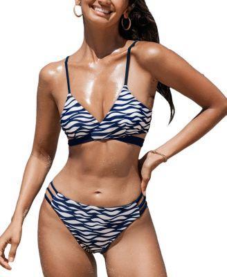 Cupshe Womens Deep Water Ripples Bikini Top & Strappy Bottoms Set Product Image