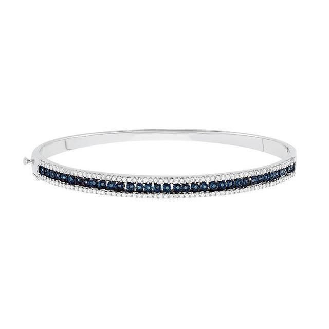 1 Carat T.W. Blue and White Diamond Sterling Silver Bangle Bracelet, Womens Product Image