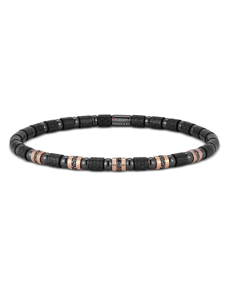 Roberto Demeglio Mens Black Diamond Stretch Bracelet in 18K Rose Gold & Black Ceramic Carbon Product Image