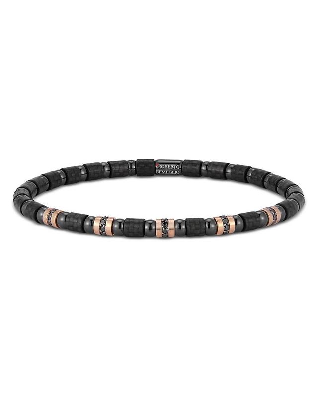 Roberto Demeglio Mens Black Diamond Stretch Bracelet in 18K Rose Gold & Black Ceramic Carbon Product Image