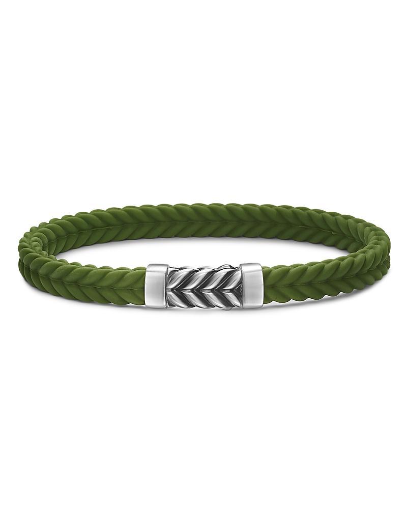 David Yurman Mens Sterling Silver Chevron Woven Green Rubber Bracelet Product Image