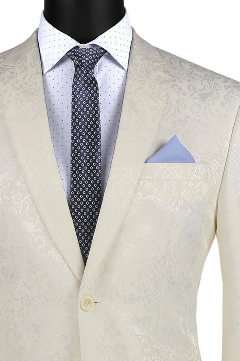 Ivory Tone on Tone Paisley Pattern Slim Fit Men's 2 Piece Suit 2 Button Male Product Image