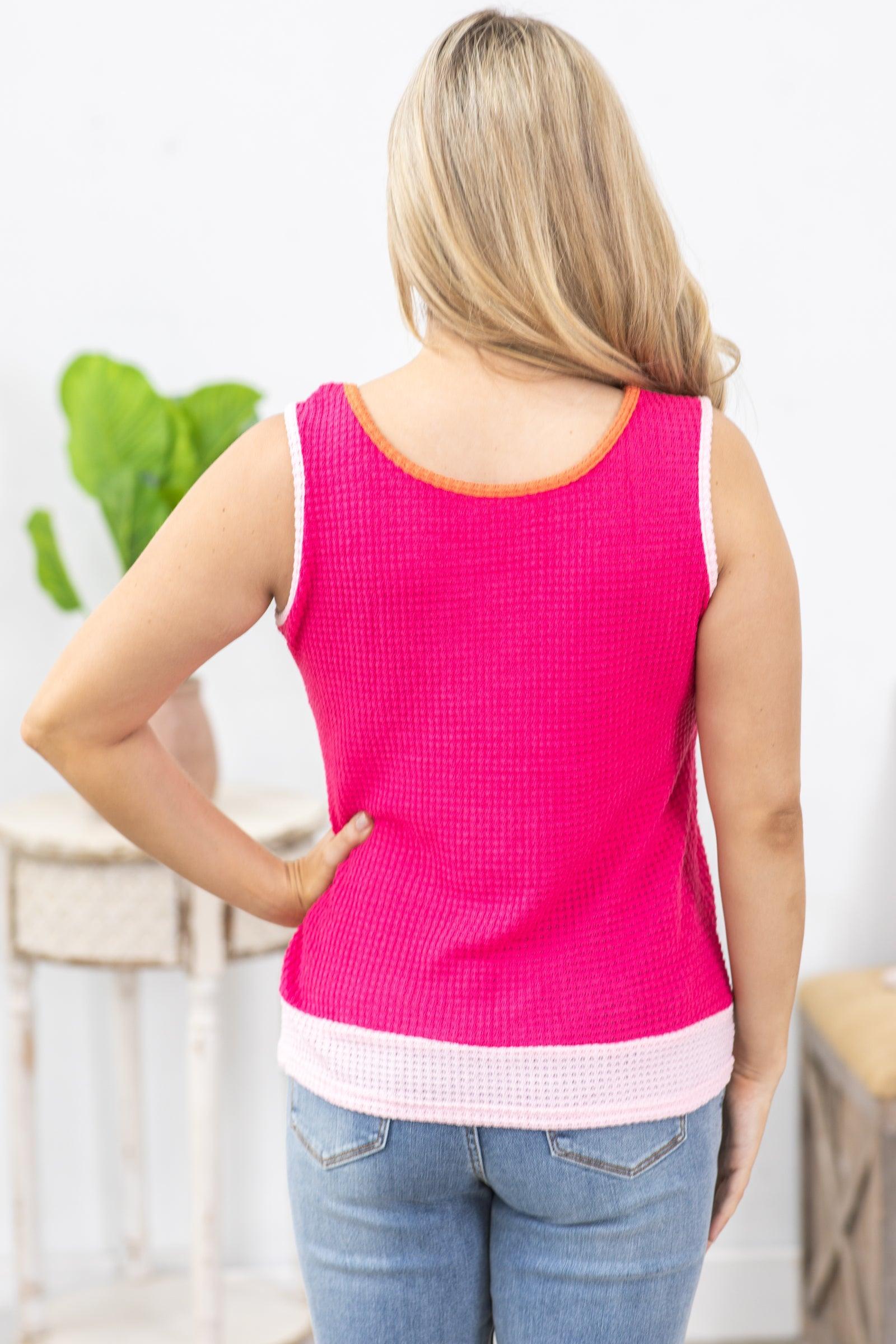 Hot Pink Colorblock Waffle Knit Tank Top Product Image