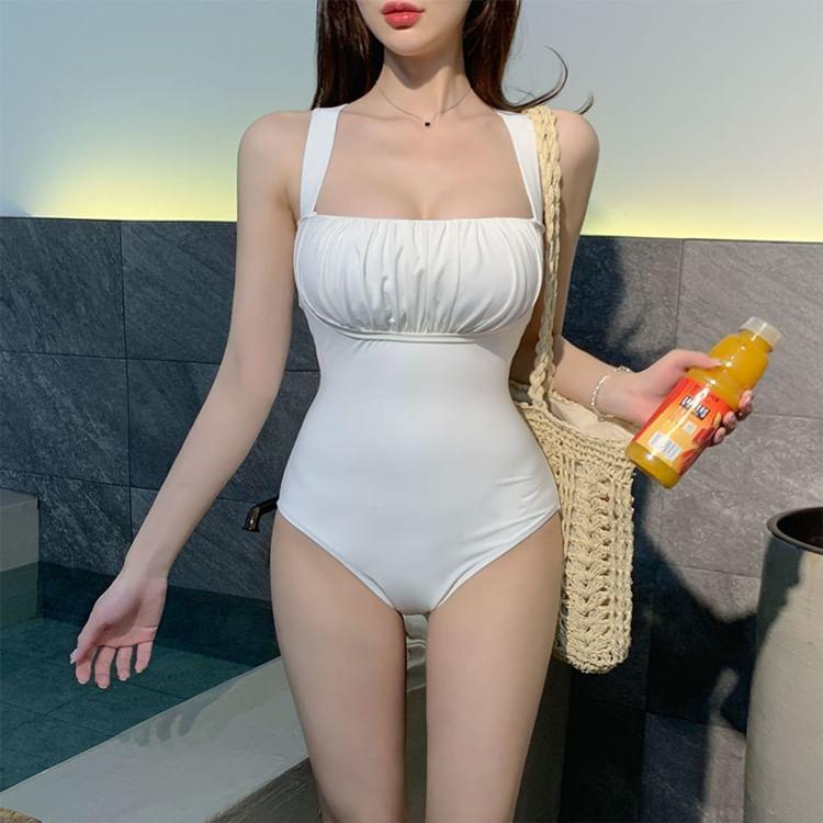 Plain Ruched Swimsuit Product Image