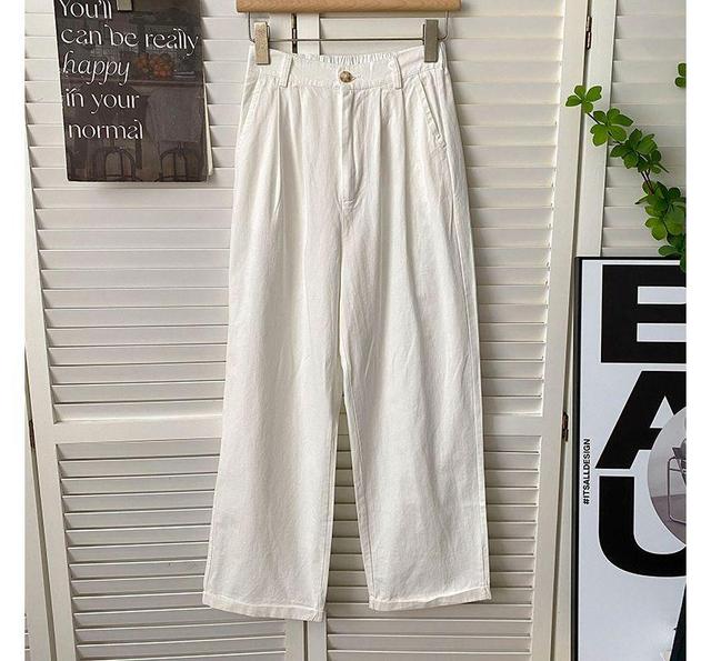 Elastic Waist Plain Wide Leg Pants Product Image