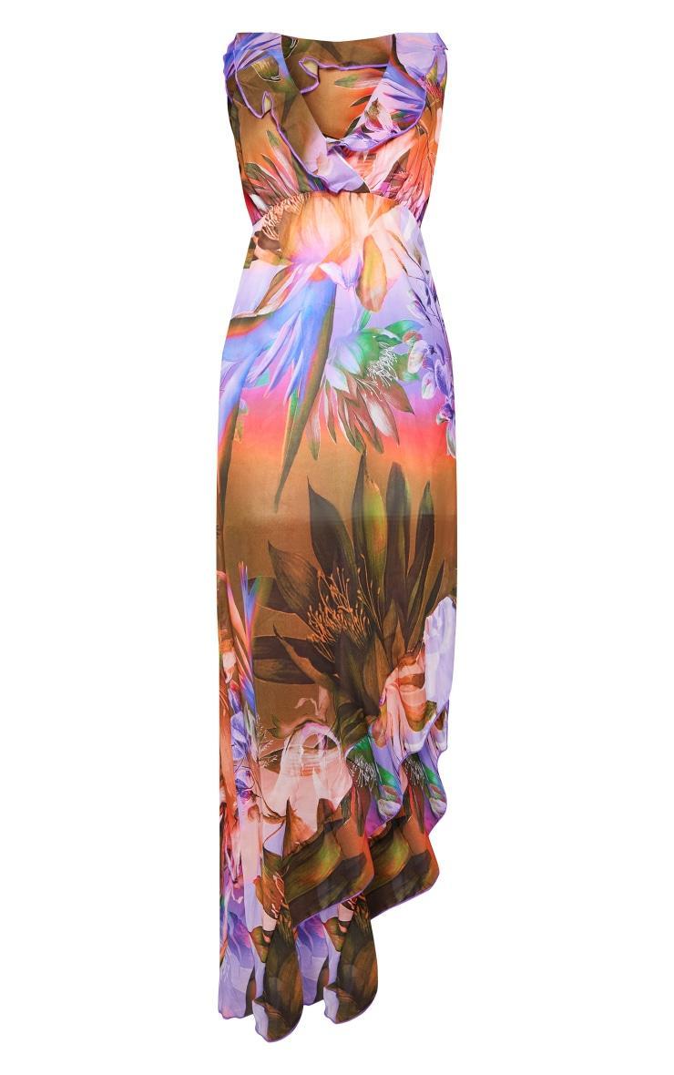 Lilac Tropical Frill Trim Plunge Maxi Dress Product Image