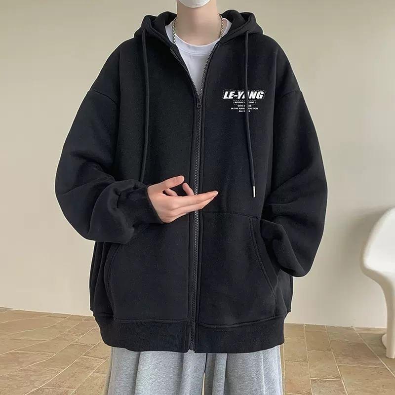 Lettering Zip Oversized Hoodie Product Image