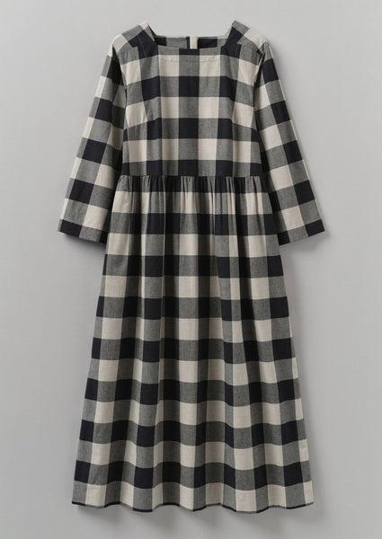 Macro Gingham Cotton Cashmere Dress | Onyx/Ecru product image