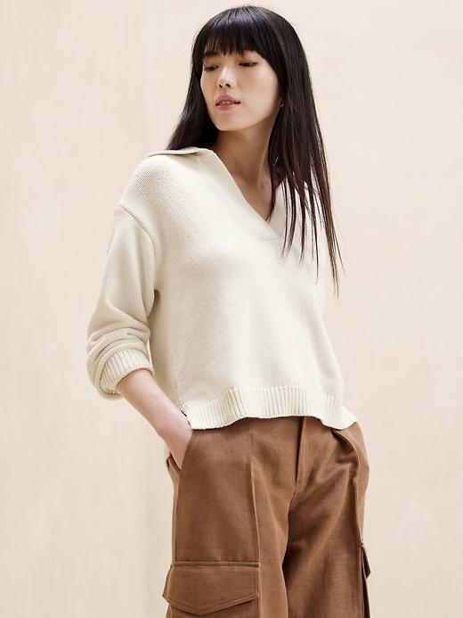 Textured Johnny-Collar Sweater Product Image