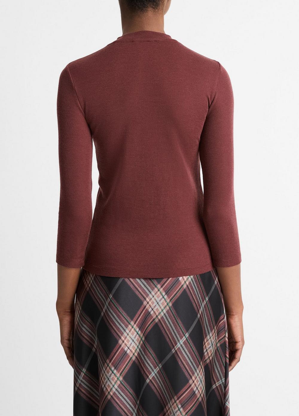 Wool Three-Quarter-Sleeve Mock-Neck Top Product Image