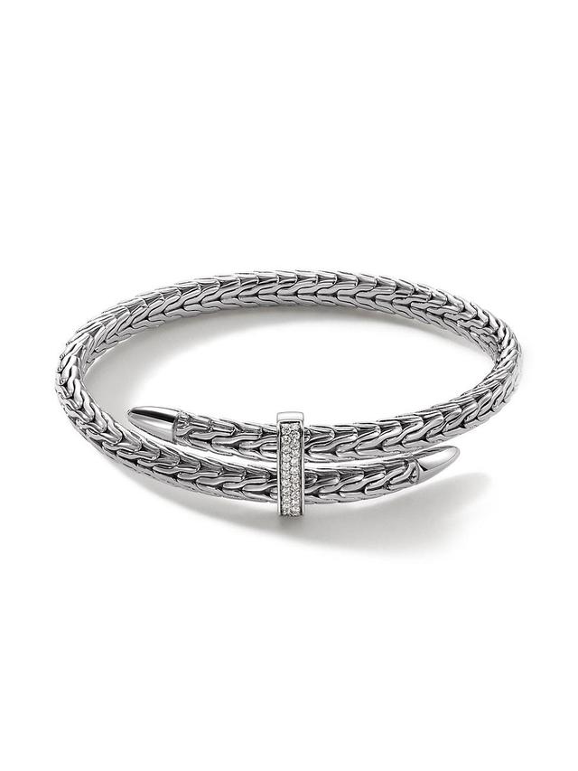 Womens Spear Sterling Silver & Diamond Pav Flex Cuff Bracelet Product Image