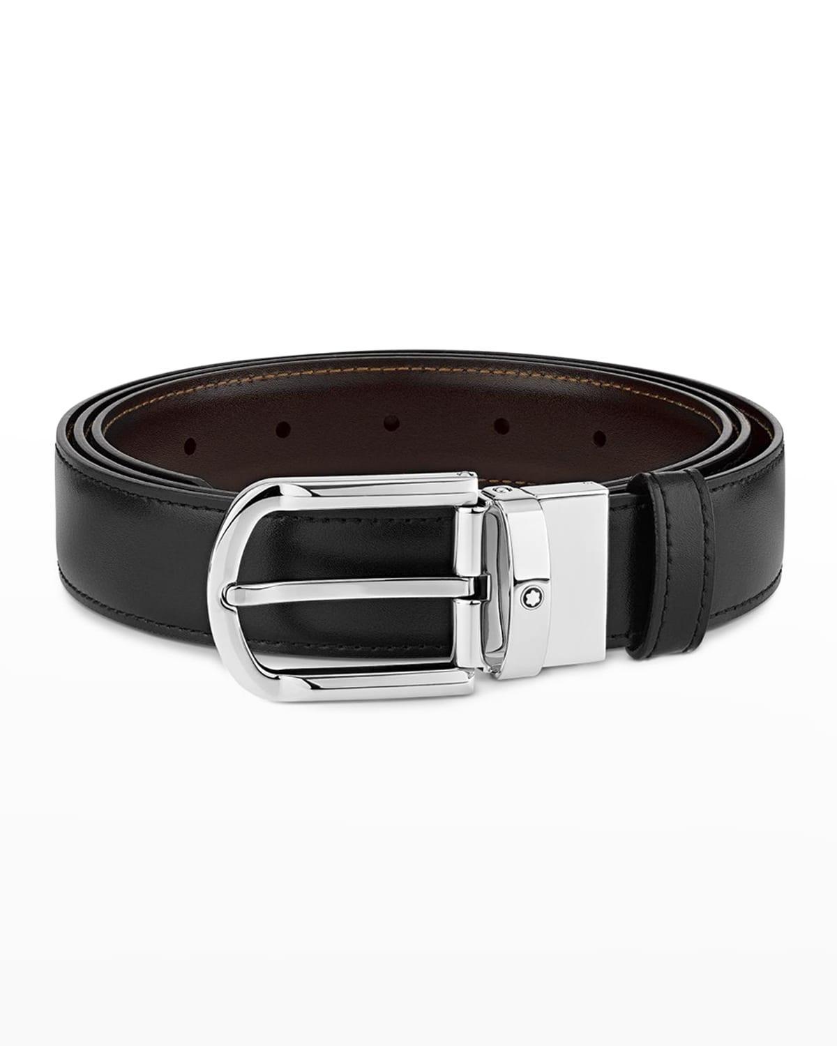 Mens Horseshoe-Buckle Reversible Leather Belt Product Image