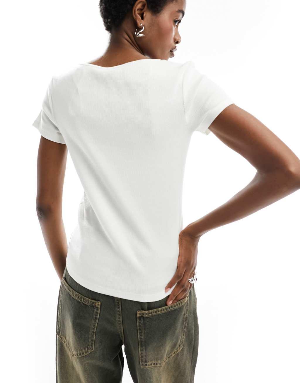 Monki short sleeve scoop neck top in white Product Image