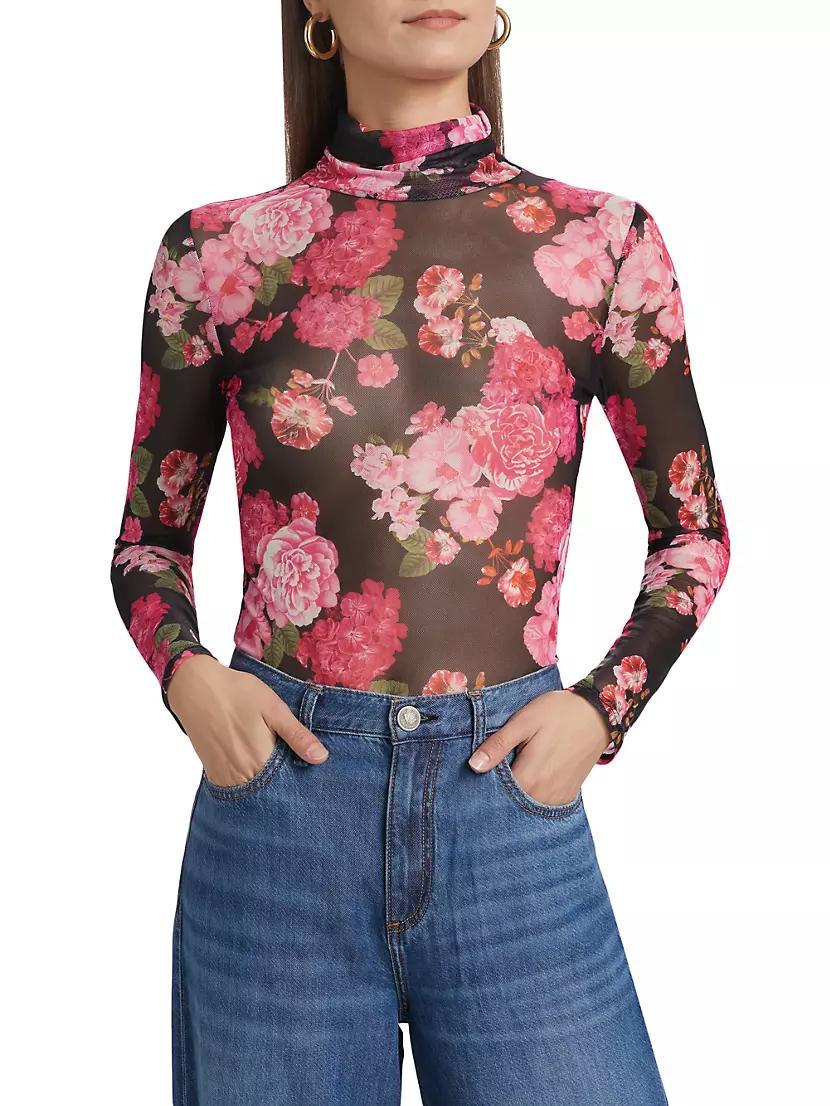 Tyla Floral-Mesh Turtleneck Top Product Image