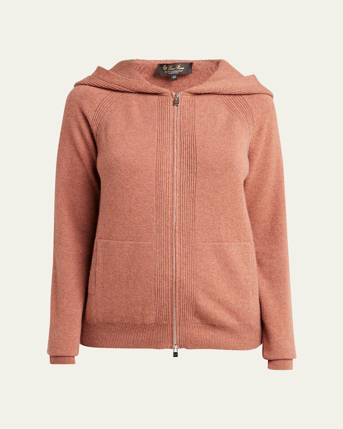 Womens Hooded Cashmere Knit Zip Sweater Product Image