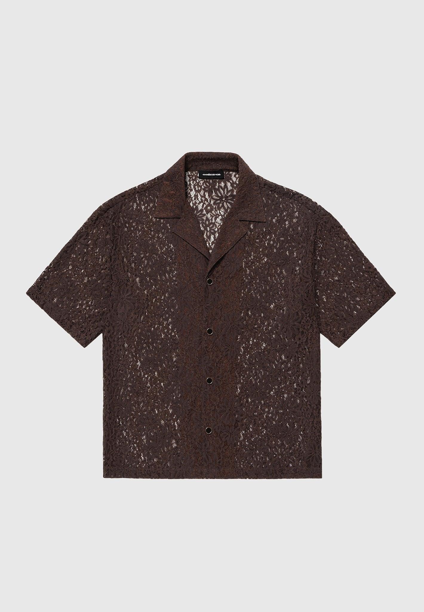 Boxy Lace Revere Shirt - Brown Male Product Image