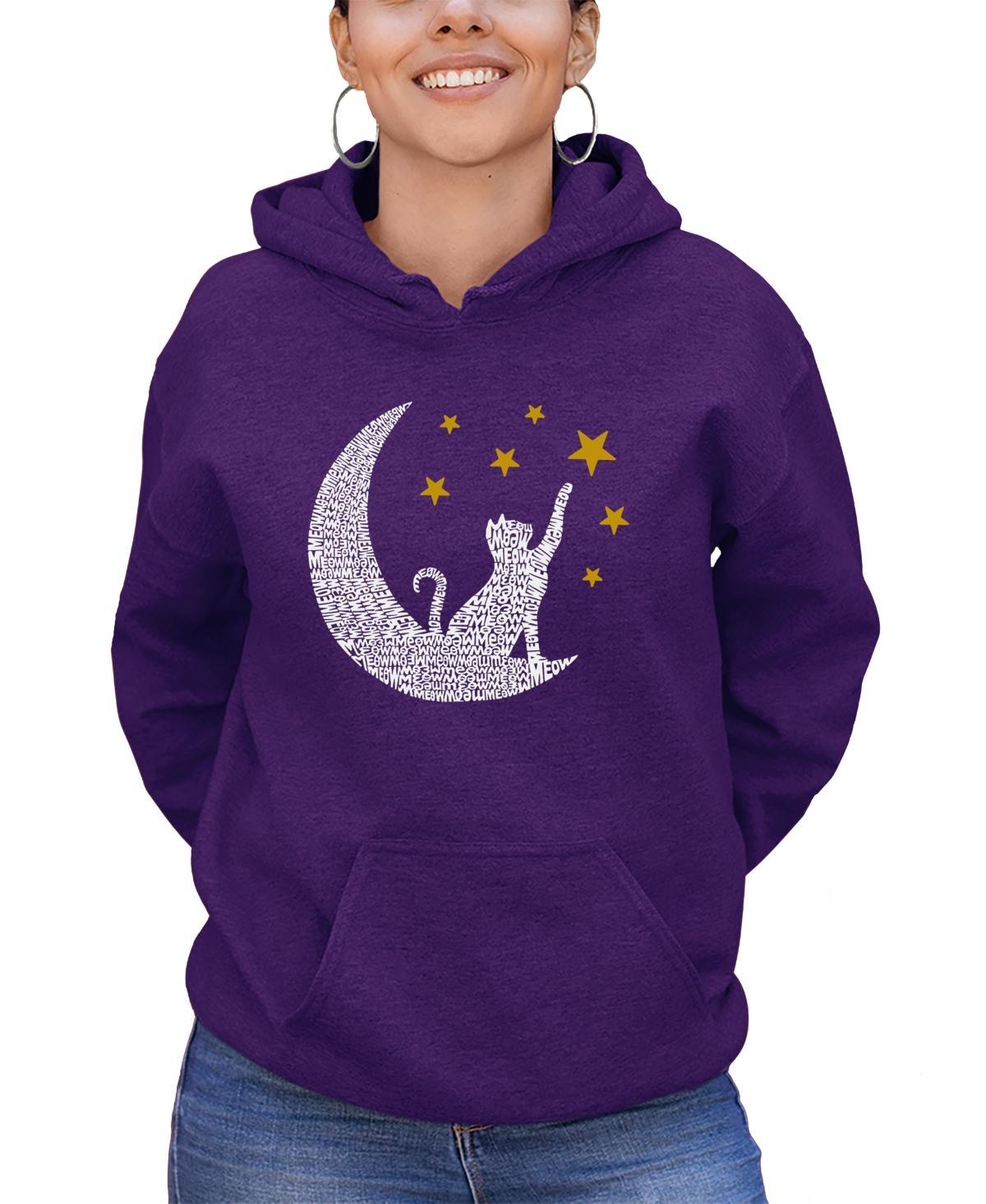 La Pop Art Womens Word Art Cat Moon Hooded Sweatshirt Product Image