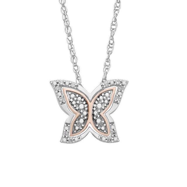 Boston Bay Diamonds 14k Rose Gold Over Silver Diamond Accent Butterfly Pendant Necklace Set of 2, Womens 14k Two Tone Product Image