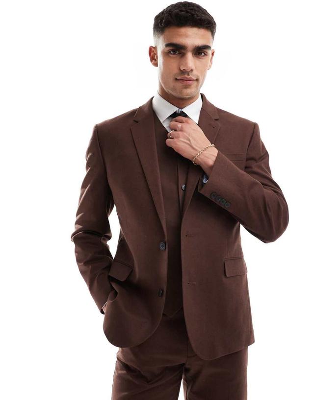 ASOS DESIGN super skinny linen mix suit jacket in brown Product Image