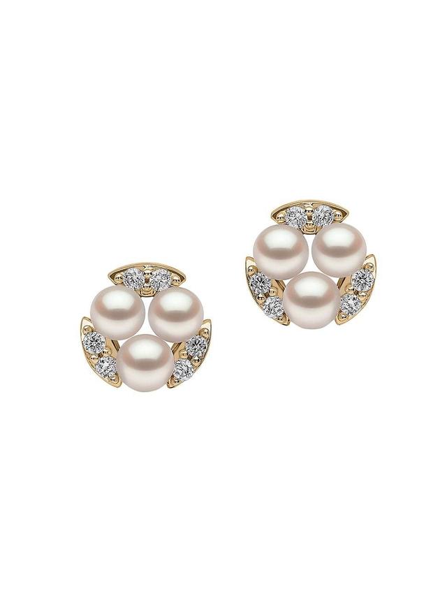 Womens Sleek 18K Yellow Gold, 3-3.5 Cultured Akoya Pearl, & Diamond Stud Earrings - Yellow Gold Product Image